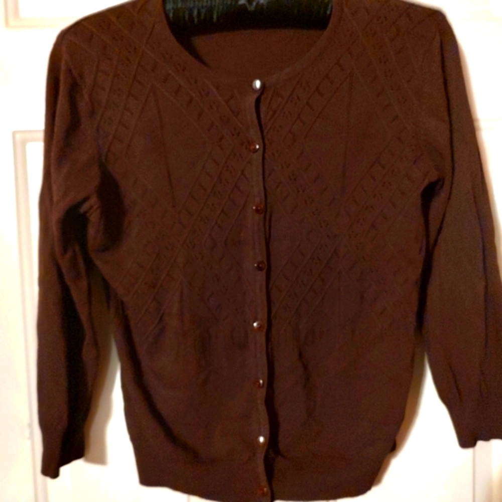 🤎 Beautiful Rich Chocolate Brown Silky Soft Harlequin Crochet Cardigan - L - Picture 4 of 12